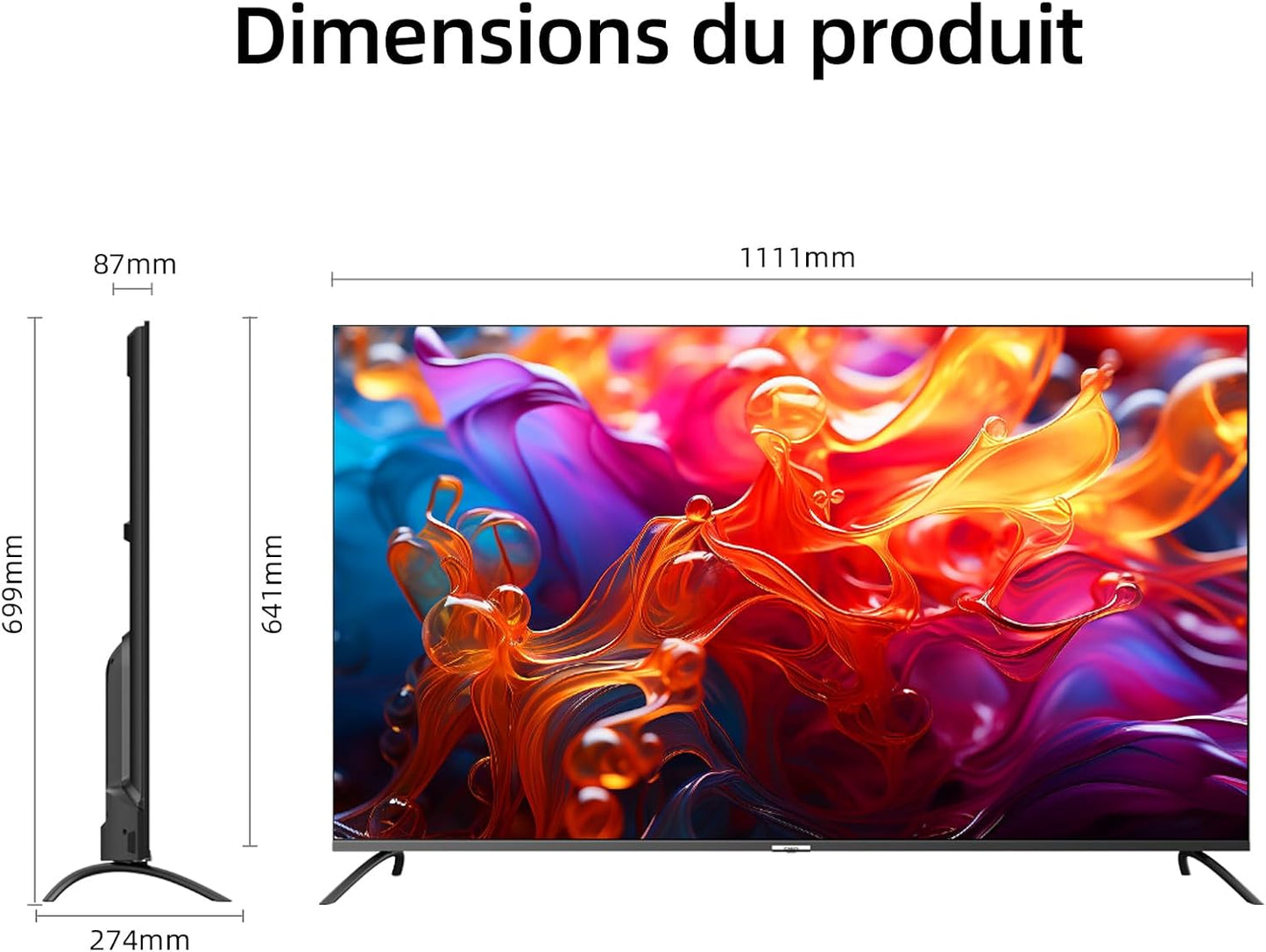 TV Intelligente U50QM8G 50 Pouces, UHD QLED HDR, Sans Cadre Et Métallique, Google TV, Dolby Audio, Syntoniseur Triple, Wi-Fi 2,4G/5G, Google Assistant, HDMI 2.1, USB2.0, Modèle 2023 Noir