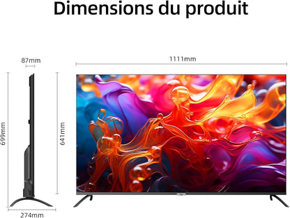 TV Intelligente U50QM8G 50 Pouces, UHD QLED HDR, Sans Cadre Et Métallique, Google TV, Dolby Audio, Syntoniseur Triple, Wi-Fi 2,4G/5G, Google Assistant, HDMI 2.1, USB2.0, Modèle 2023 Noir