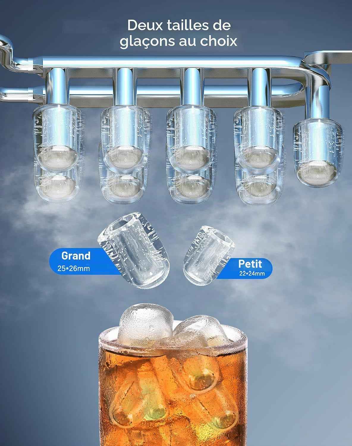 Machine a Glacons 15Kg En 24H, 2 Litres, Avec Écran LED | 9 Glaçons En 6-8 Minutes, 2 Tailles De Glace, Autonettoyante,Silencieux 45 Db,Poignée De Transport,Pour La Maison/Camping/Bar