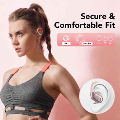 Ecouteurs Bluetooth Sans Fil, Casque Bluetooth 5.3, 60 Heures Avec Affichage LED, Appel ENC HD, Basses Profondes, Ajustement Confortable, IPX7 Étanche Casque Sport(Or Rose).