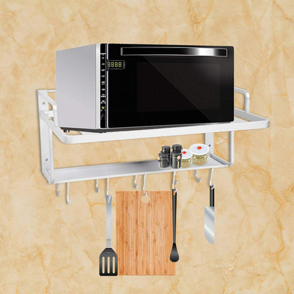 Etagere Micro Ondes Murale, Support De Four À Micro-Ondes, Étagère À Micro-Ondes, Support De Four À Double Couche En Aluminium, Avec Crochet Multifonction Pour Cuisine, 54,9 X 38,4 X 25 Cm