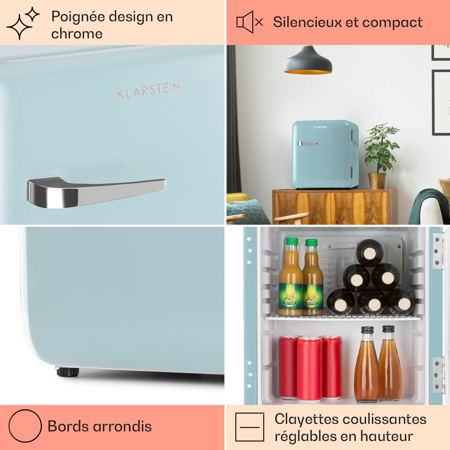 Mini Frigo De Chambre De 48L Pour Snacks Et Boissons, Petit Frigo Top Silencieux, Mini Bar, Petit Réfrigérateur Camping, Mini Frigo Cosmetique, Refrigerateur Avec Étagères Réglables, 0-10°C