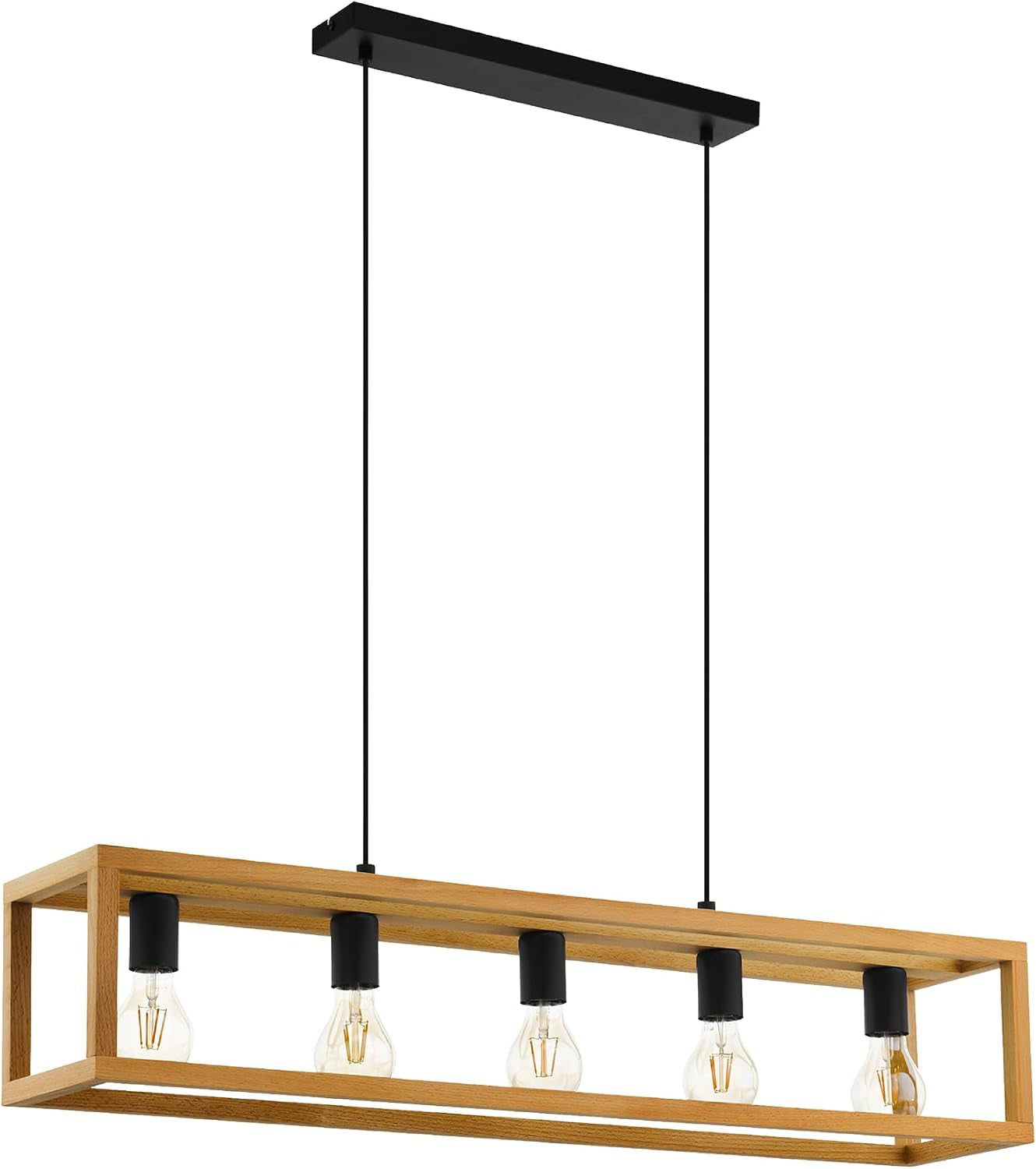 Suspension Luminaire Blackcrown, Plafonnier Suspendu Vintage Pour | Salle À Manger, 3 Lampes, Lustre Salon Au Design Nature, Bois Clair, Douille E27, 100 Cm