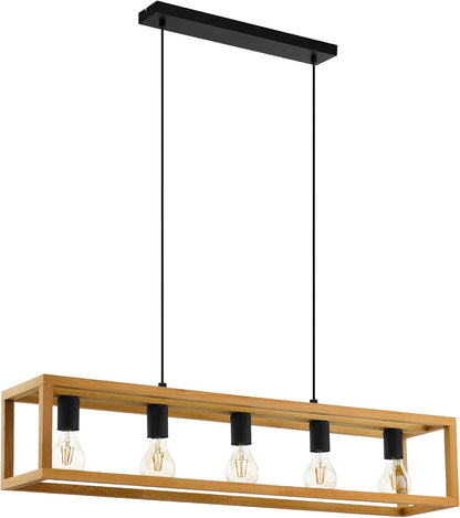 Suspension Luminaire Blackcrown, Plafonnier Suspendu Vintage Pour | Salle À Manger, 3 Lampes, Lustre Salon Au Design Nature, Bois Clair, Douille E27, 100 Cm