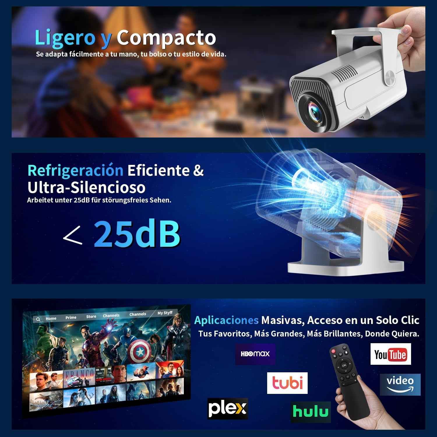 [App Intégrée] Vidéoprojecteur 4K 1080P 2026 Upgraded Mini Projecteur Avec Wifi 6 Et Bluetooth 5.2 Projecteur Trapézoïdale Automatique, 270° Rotationsupporte Hdmi/Tvstick/Memory Stick/Laptop, Blanc