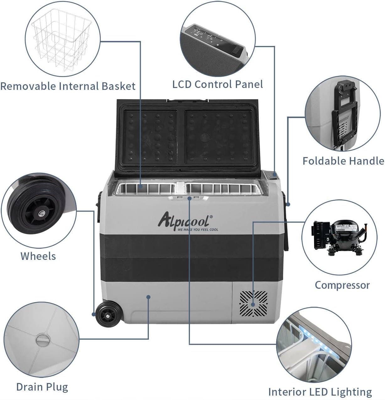 T60 60L Glaciere Électrique À Compression, 12/24V Réfrigérateur De Voiture Portable Congélateur Et Réfrigérateur Pour Maison, Dortoir, Camping