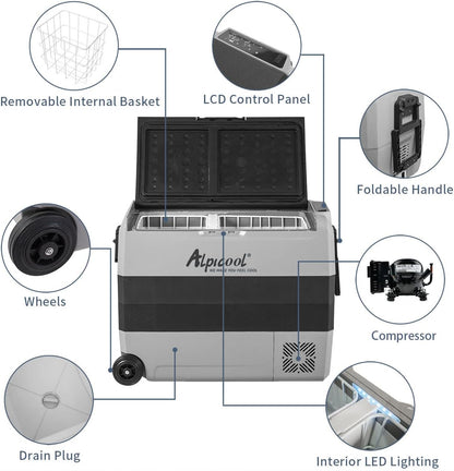 T60 60L Glaciere Électrique À Compression, 12/24V Réfrigérateur De Voiture Portable Congélateur Et Réfrigérateur Pour Maison, Dortoir, Camping