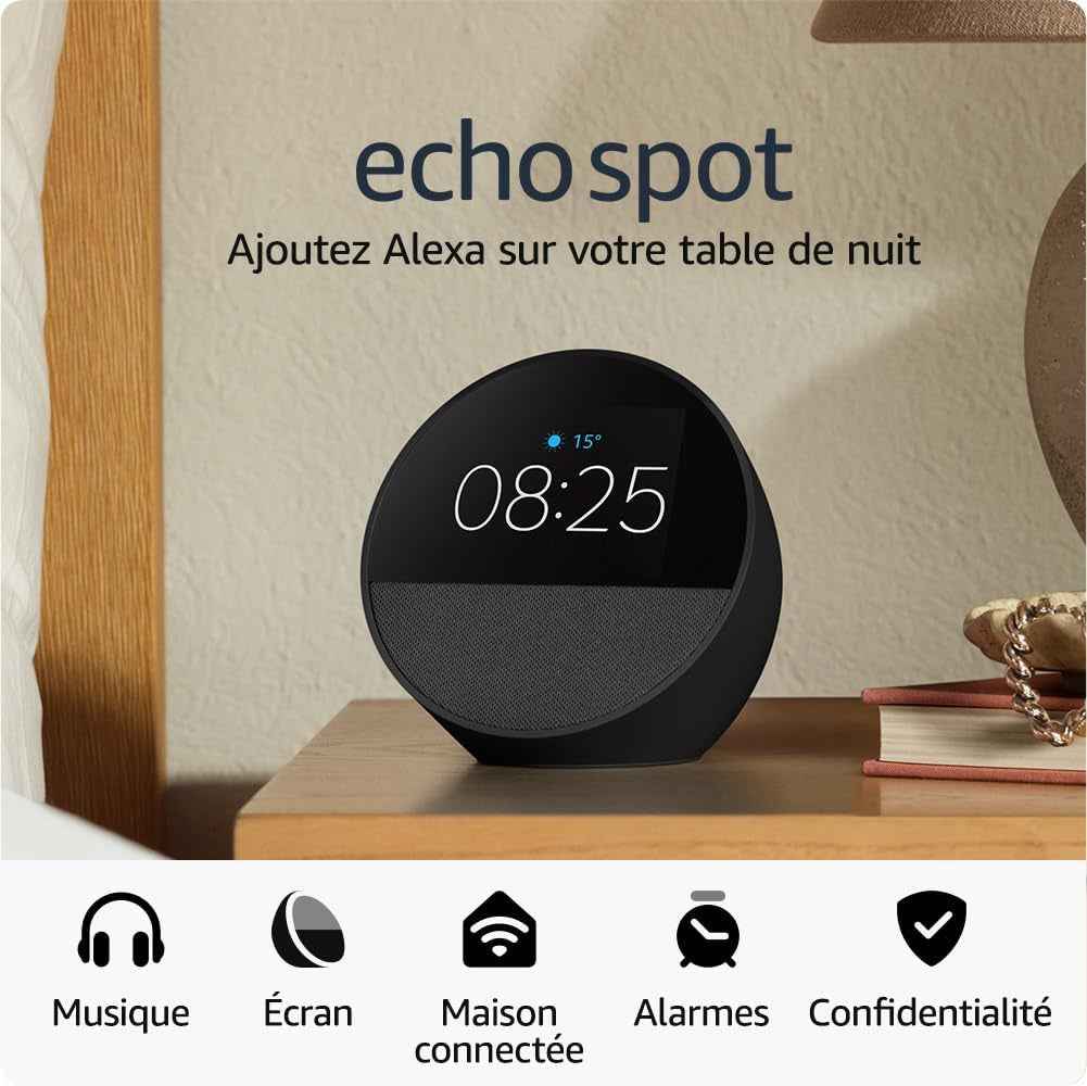 Echo Spot (Nouvelle Génération) | Réveil Connecté Avec Un Son De Qualité | Noir, Avec Accès Anticipé À Alexa+