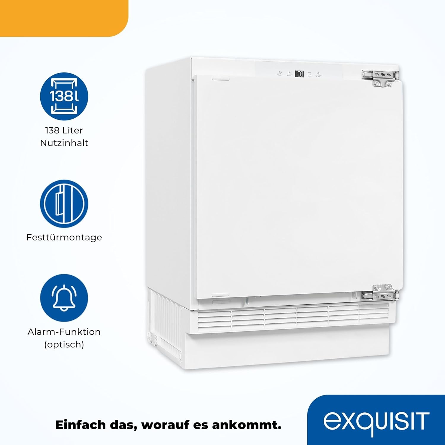 Exquisit UKS140-V-FE-010E Unterbau Kühlschrank, Nischenhöhe 82,5 Cm, 60 Cm Breit, 138L, Festtürmontage, Abtauvorgang Automatisch, Eierablagen, Temperatureinstellung, Weiß