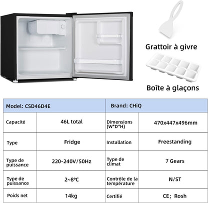 Mini Réfrigérateur 46L, 47X44,7 Cm, Réfrigérateur De Table Avec Porte-Bouteilles, Thermostat Réglable, Faible Bruit, Pour Chambre, Cuisine, Salon Foncé 2023