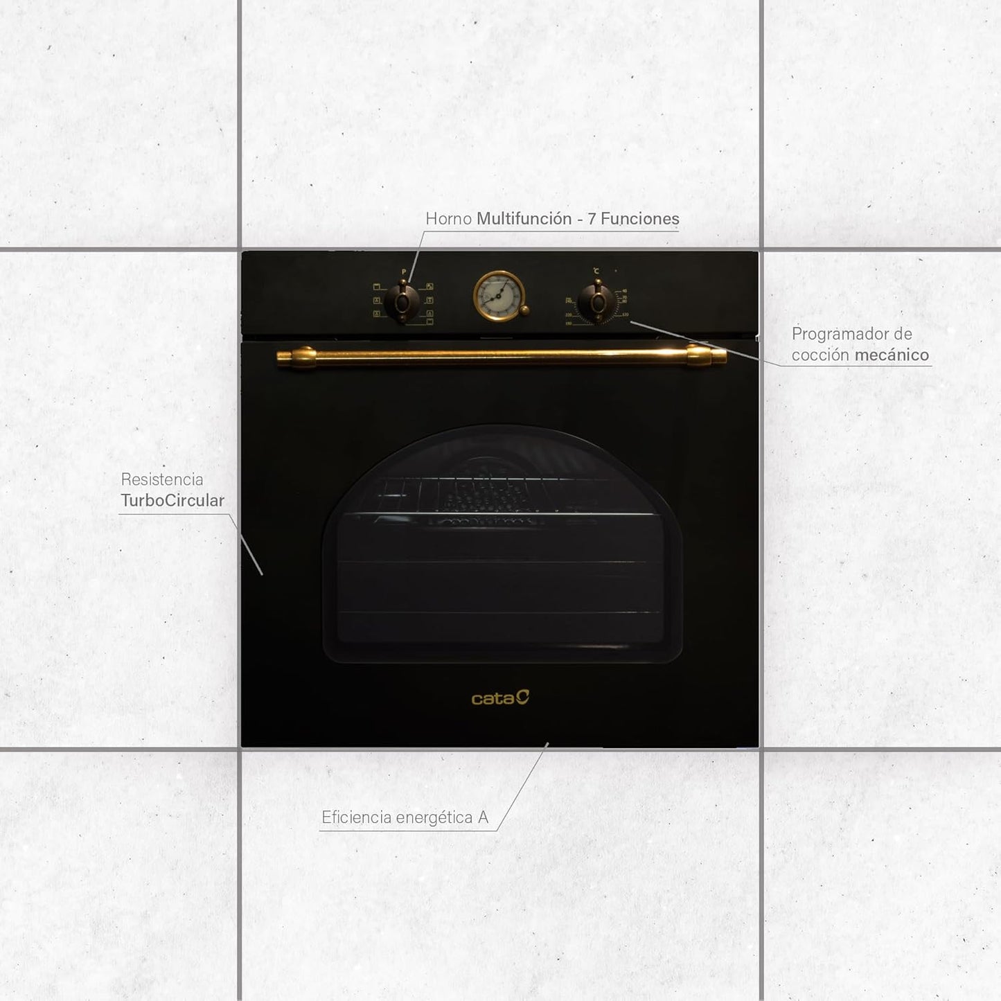 MRA7108WH Four Électrique Encastrable Noir Rustique Classe Énergétique a 7 Fonctions Programmateur De Cuisson Mécanique Four À Convection À 5 Hauteurs Et Capacité De 60 L