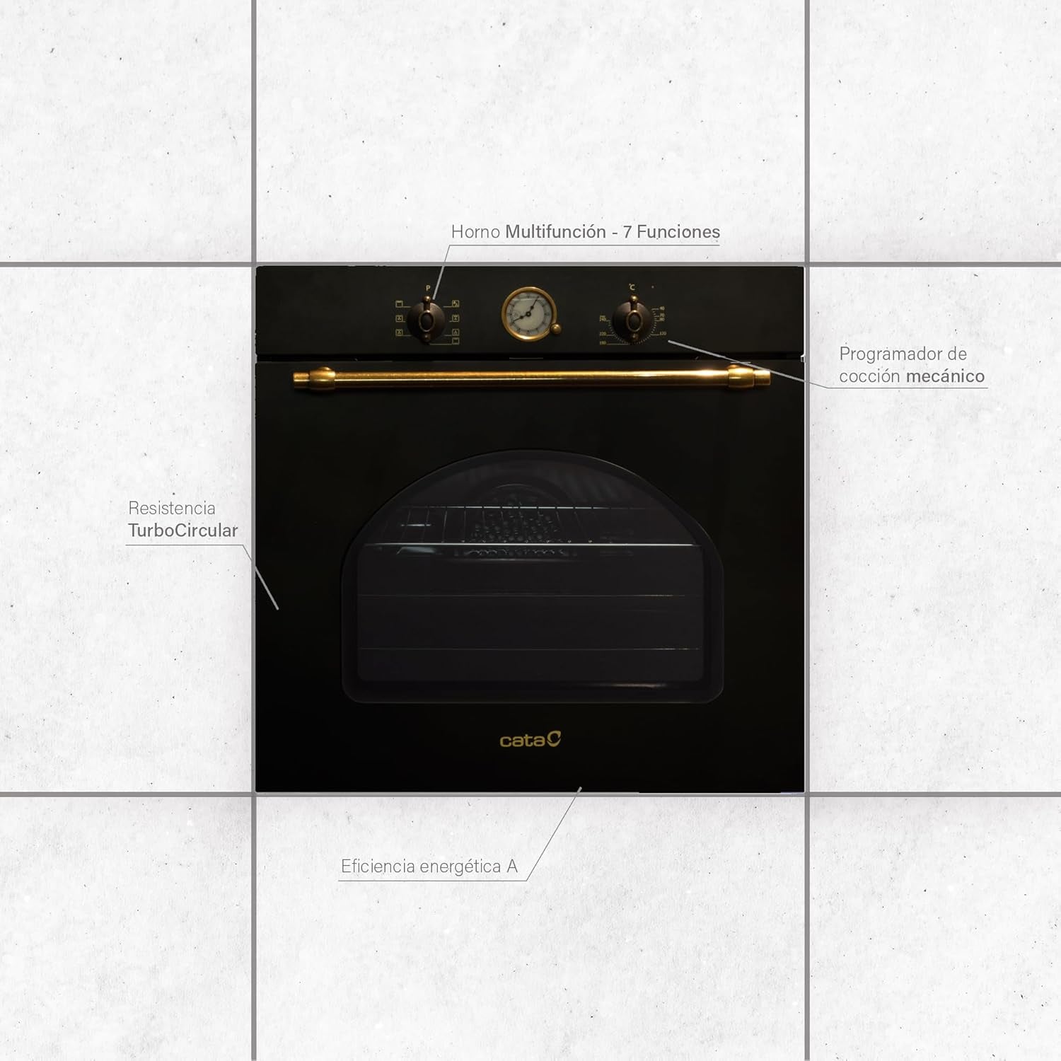 MRA7108WH Four Électrique Encastrable Noir Rustique Classe Énergétique a 7 Fonctions Programmateur De Cuisson Mécanique Four À Convection À 5 Hauteurs Et Capacité De 60 L
