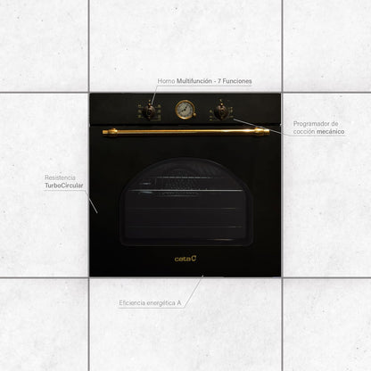 MRA7108WH Four Électrique Encastrable Noir Rustique Classe Énergétique a 7 Fonctions Programmateur De Cuisson Mécanique Four À Convection À 5 Hauteurs Et Capacité De 60 L