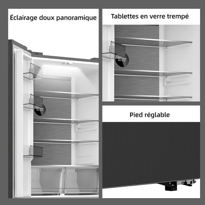 458L Frigo Américain 4 Portes Total No Frost Noir (CCD460NGE) | Silencieux 37Db, Froid Ventilé, Système Multiairflow, Congélateur -32°C, Zone Care + Space,Profondeur 600Mm