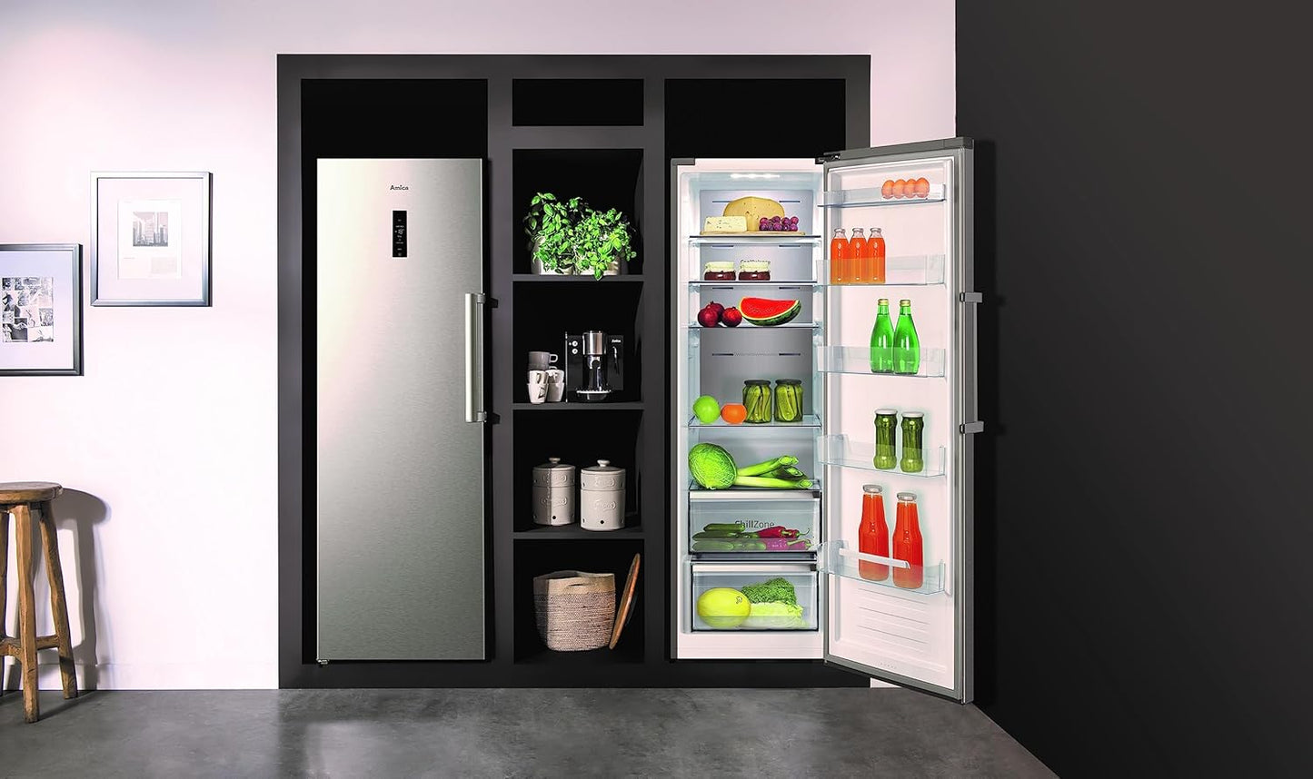 Amica VKS 358 150 E Vollraum-Kühlschrank, 60 Cm Breit, 370L, Holiday-Schaltung, Nofrost, Edelstahloptik