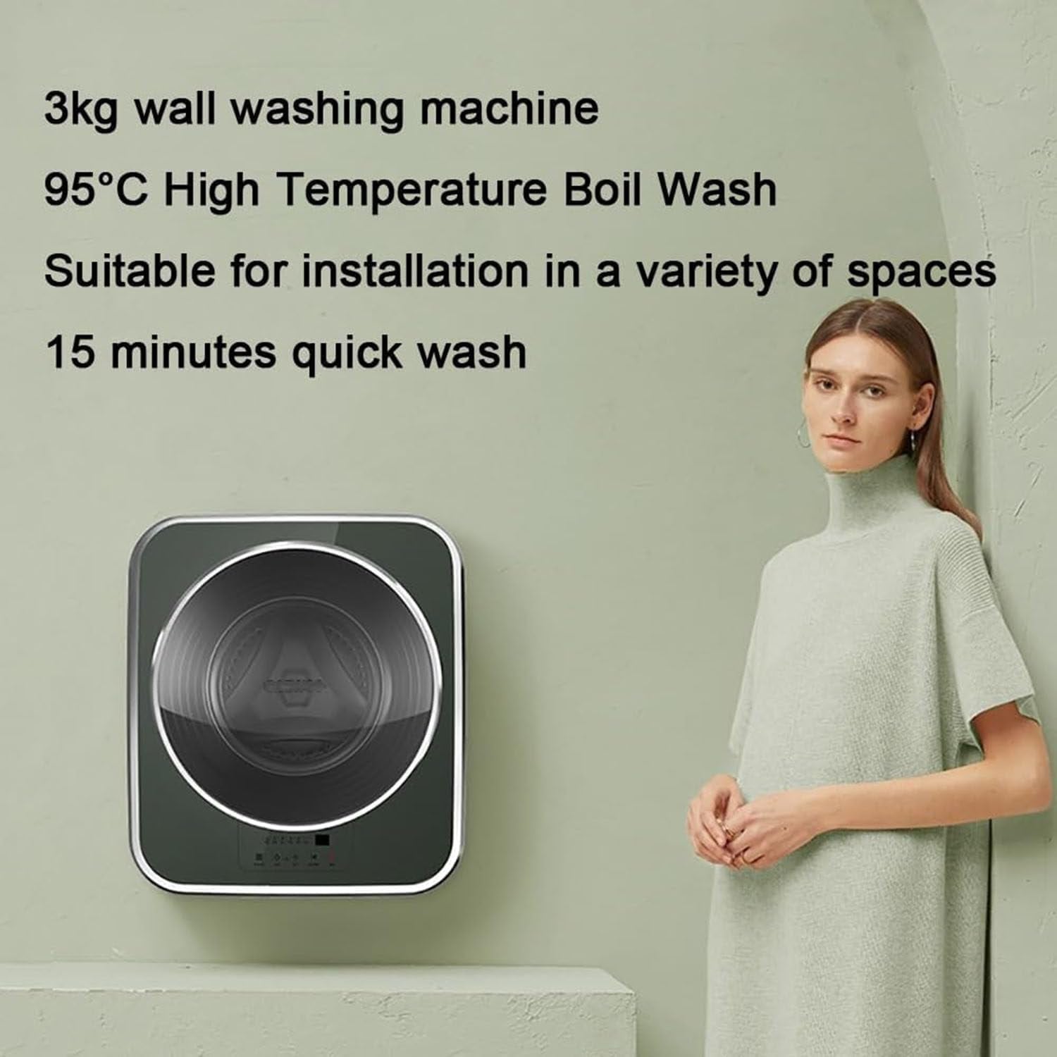 GEJLELDS Mini Machine À Laver, Machine À Laver Murale Automatique Et Sèche-Linge, Petit Lave-Linge Domestique Compact Portable De 3 Kg, Lavage Autoportant Facile À Utiliser Peu Encombrant,A