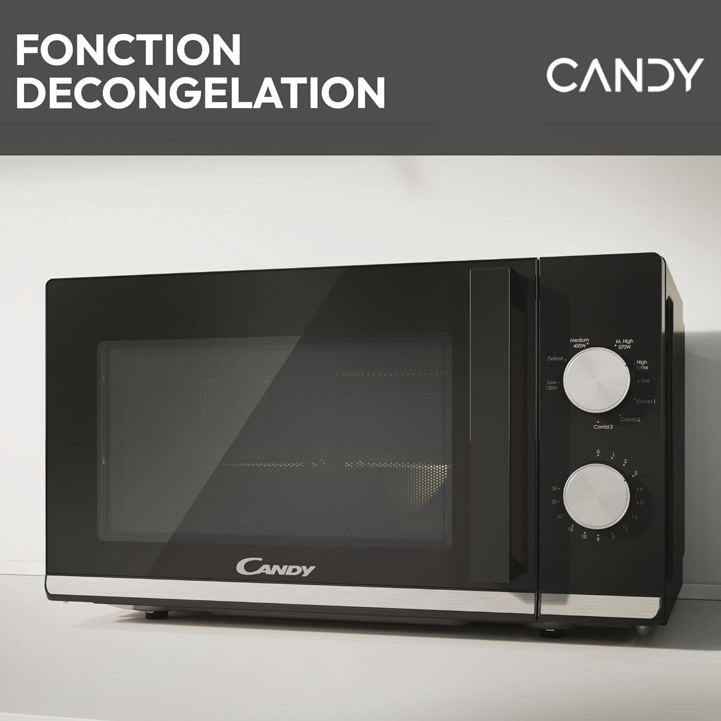 Moderna CMG20TNMB Four Micro-Ondes 700 W 20L , Fonction Gril, Fonction Décongélation, 20 Litres, Plateau Tournant 24,5Cm, Noir & Silver