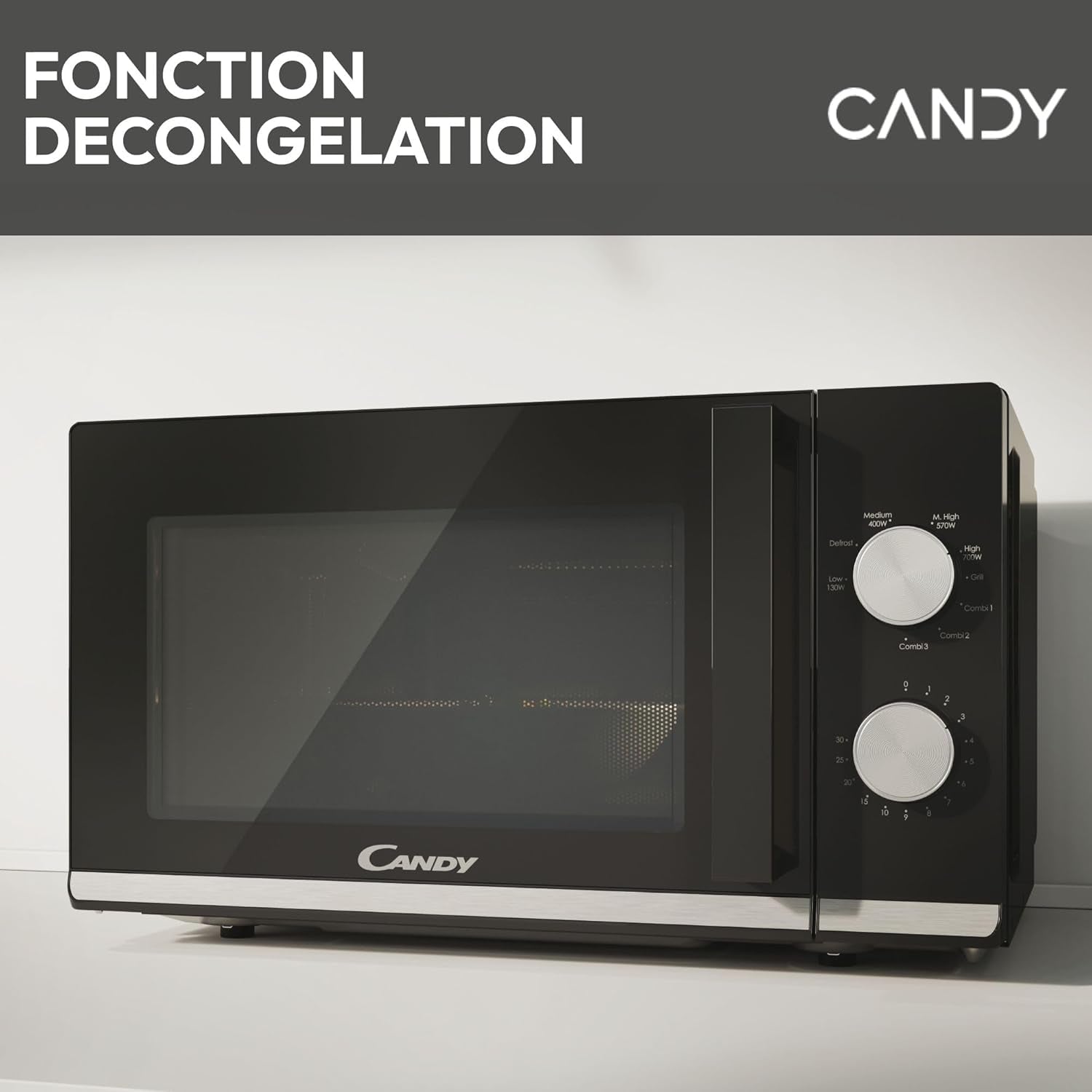 Moderna CMG20TNMB Four Micro-Ondes 700 W 20L , Fonction Gril, Fonction Décongélation, 20 Litres, Plateau Tournant 24,5Cm, Noir & Silver