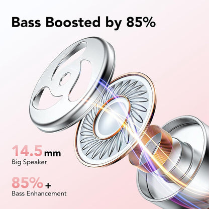 Ecouteurs Bluetooth Sans Fil, Casque Bluetooth 5.3, 60 Heures Avec Affichage LED, Appel ENC HD, Basses Profondes, Ajustement Confortable, IPX7 Étanche Casque Sport(Or Rose).
