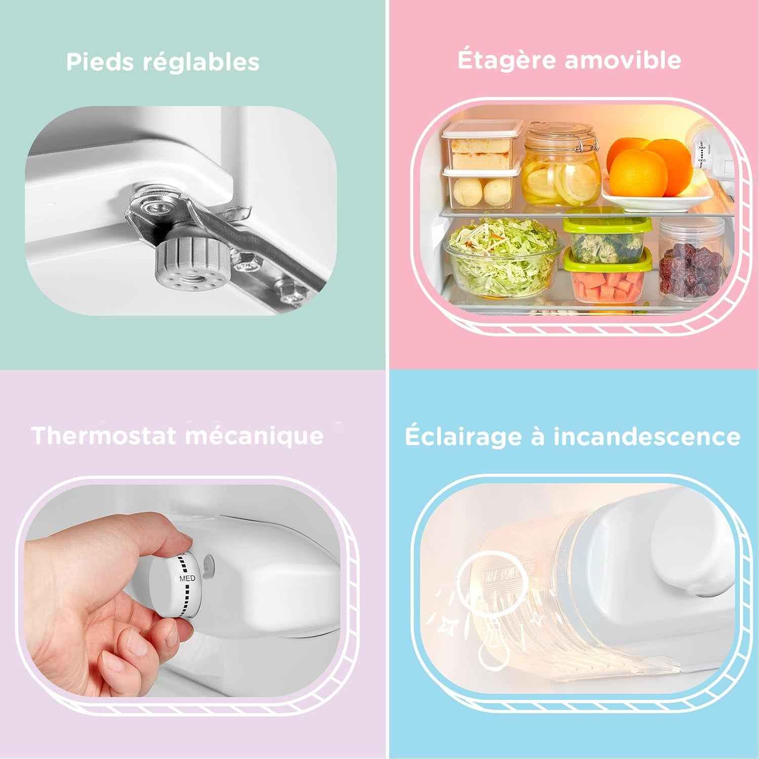 ' 87L Frigo Congelateur, Petit Frigo, Refrigerateur Combi, Blanc | Réfrigérateur Combi, Avec Éclairage, Étagères Amovibles, Thermostats Réglables, Portes Réversibles