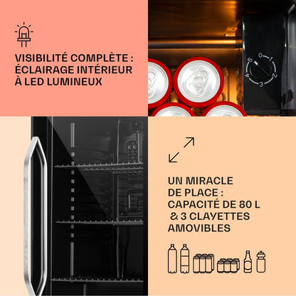 Mini Frigo De Chambre Et Bureau Pour Boisson, Silencieux, Refrigerateur Mini Bar 80L, Pour Camping, Étagères Réglables, Ondulés Pour Le Vin, Cannette, Beer Fridge