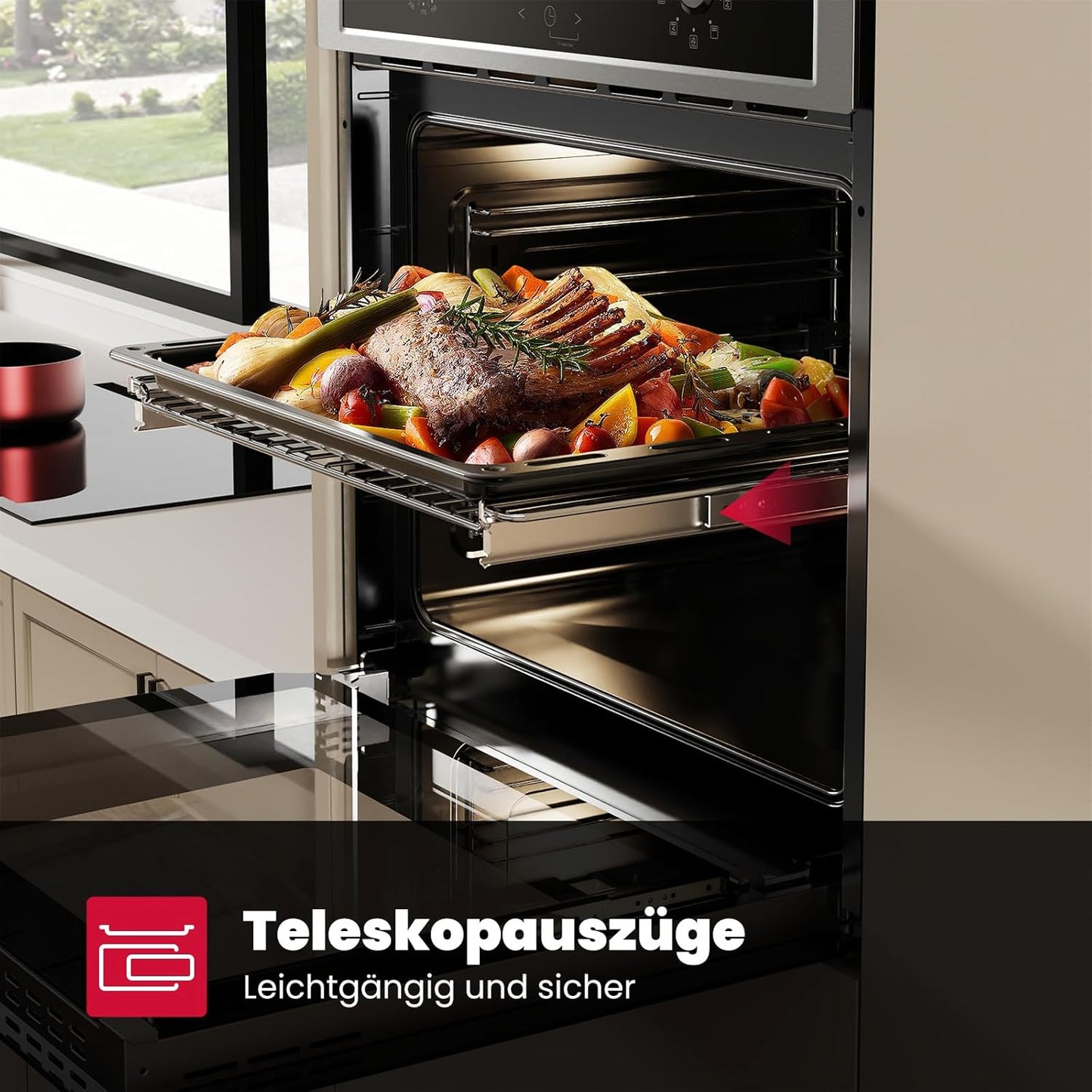 ES609321DSH Four À Encastrer, 70L, Autarcique, Four Électrique Avec 9 Fonctions Four, Triple Vitrage, Tiroir Télescopique Et Sélecteur Rotatif Escamotable, Air Chaud, Inox, Sécurité Enfant