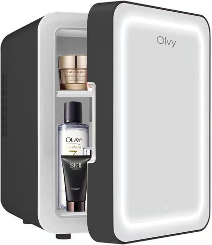 Olvy Réfrigérateur Cosmétique 4 Litres, Mini Frigo, Mini Réfrigérateur Portable Avec Miroir LED, Petit Réfrigérateur Pour Soins De La Peau, Skincare Fridge, Noir