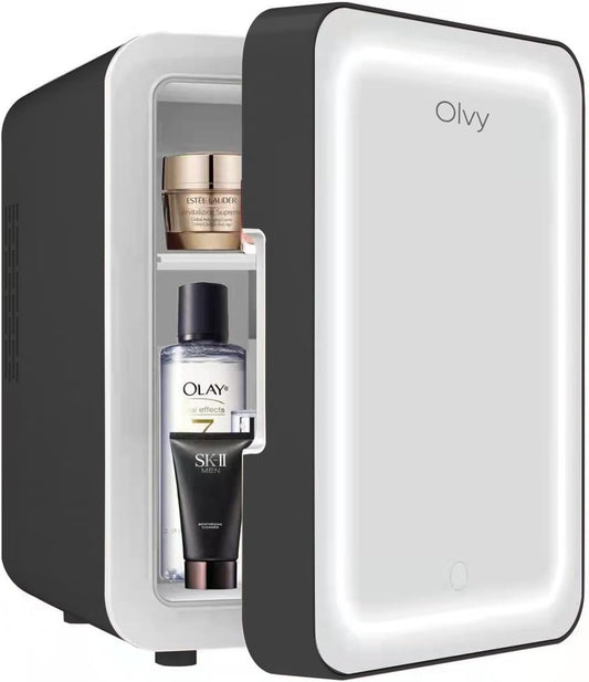 Olvy Réfrigérateur Cosmétique 4 Litres, Mini Frigo, Mini Réfrigérateur Portable Avec Miroir LED, Petit Réfrigérateur Pour Soins De La Peau, Skincare Fridge, Noir