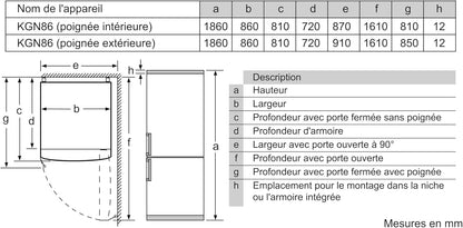 KGN86AIDR- Série 6, Réfrigérateur Combiné Pose-Libre, 186 X 86 Cm, Inox anti Trace De Doigts