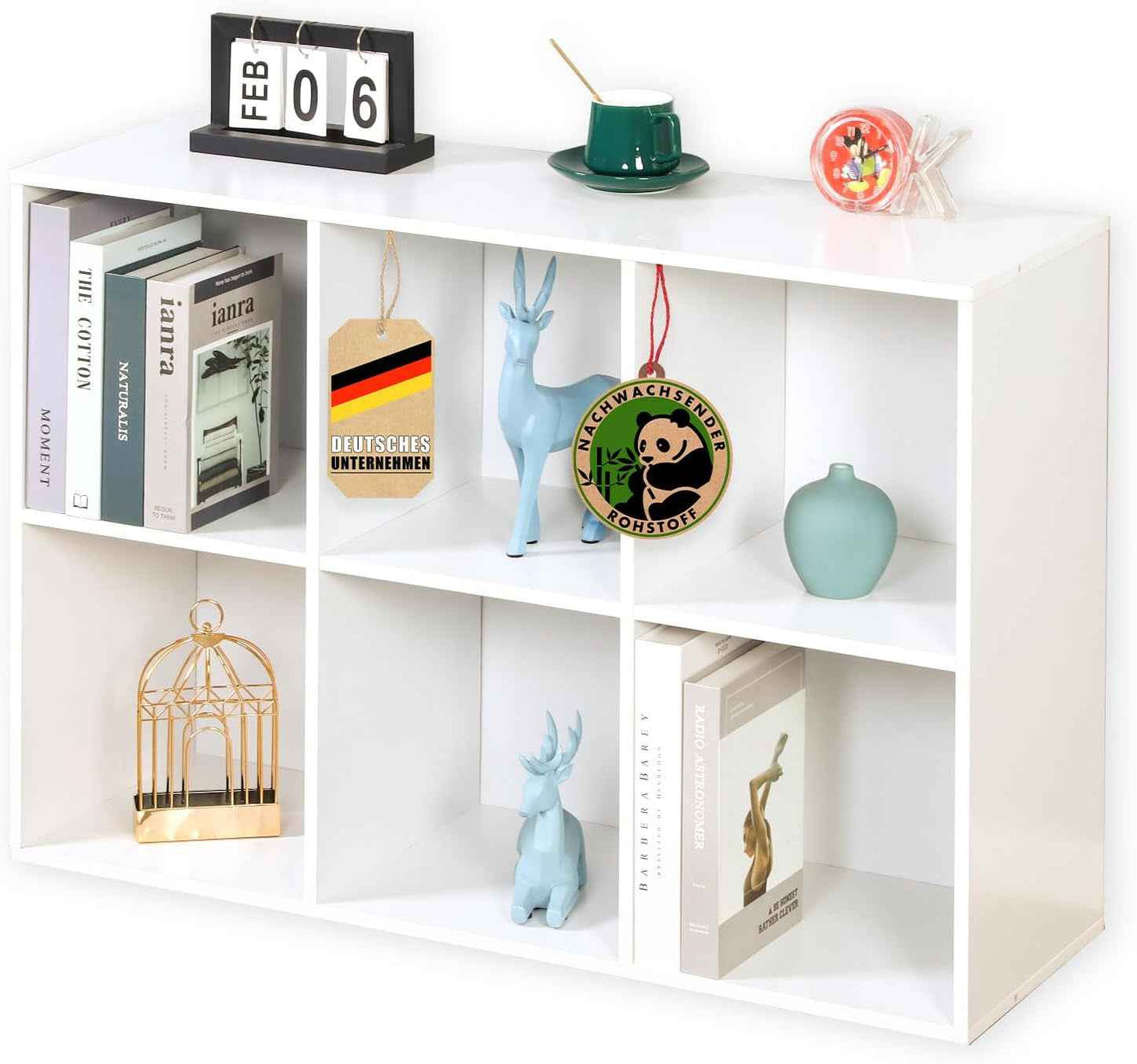 Bibliothèque Blanche En Bois Avec 6 Compartiments, Étagère Cube Pour Salon Et Chambre À Coucher (Vermont)