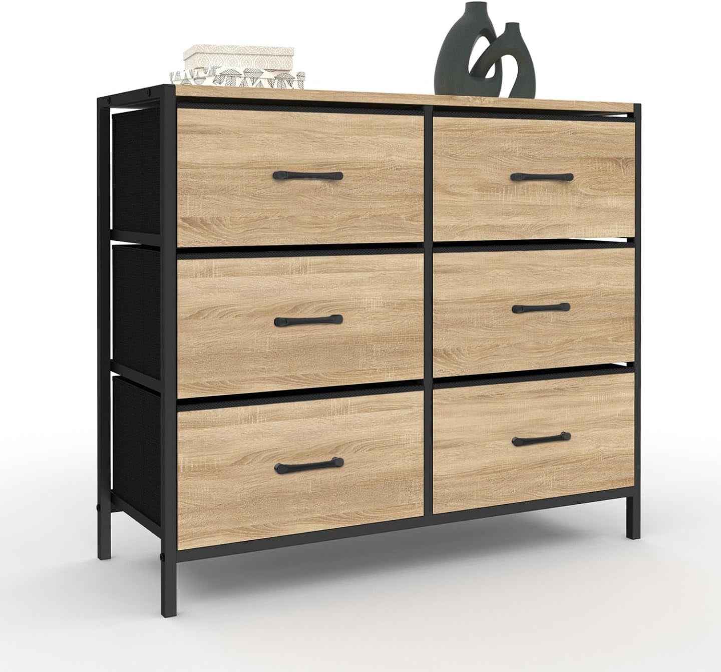 - Commode 6 Tiroirs En Tissu Utah 80 Cm Meuble De Rangement Design Industriel