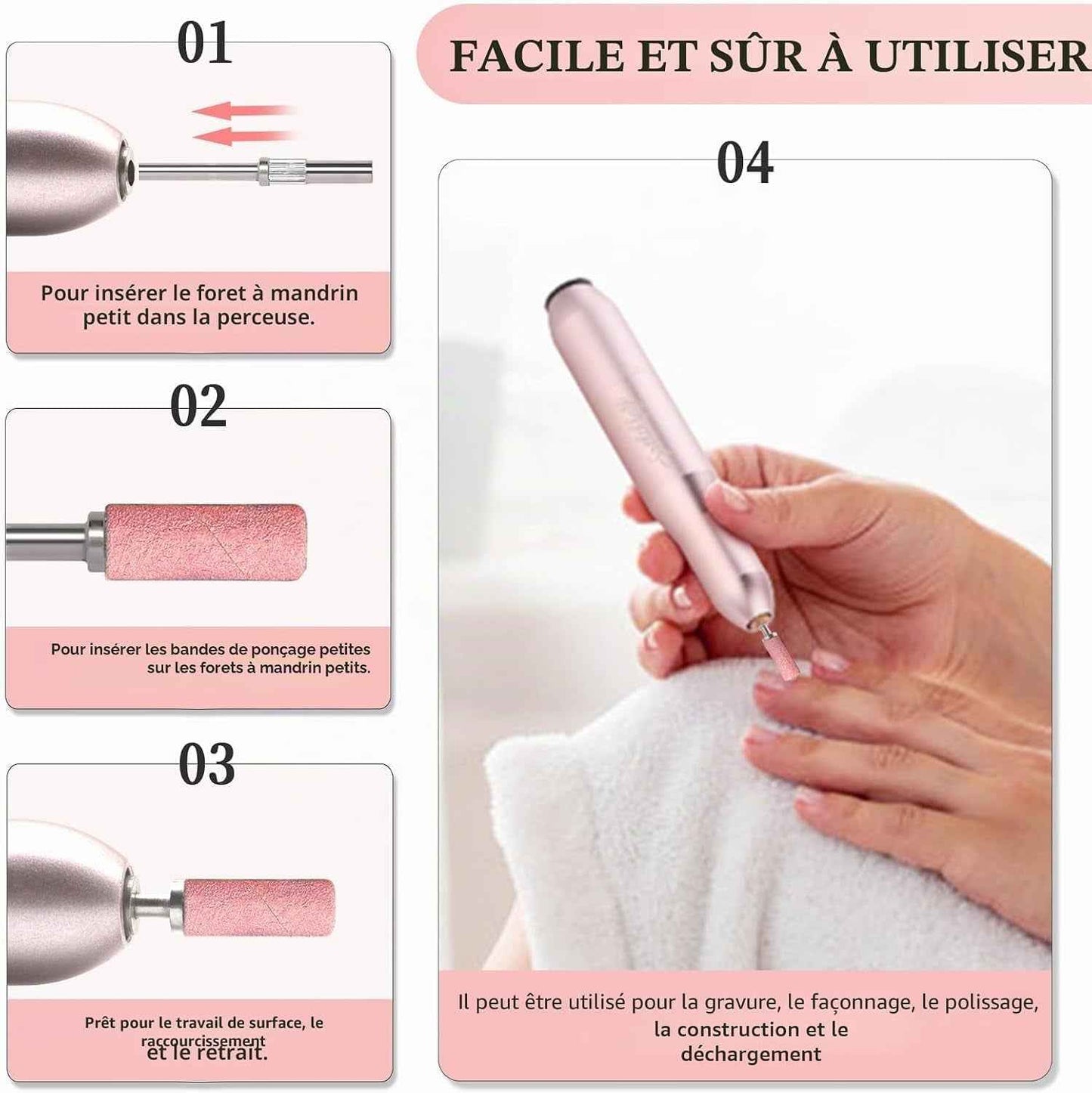Ponceuse À Ongles, 100Pcs Mini Bands,For Acrylic Nail Gel Removal, Plastic Polishing Manicure,Petites Planches À Polir Les Ongles #240 Rose