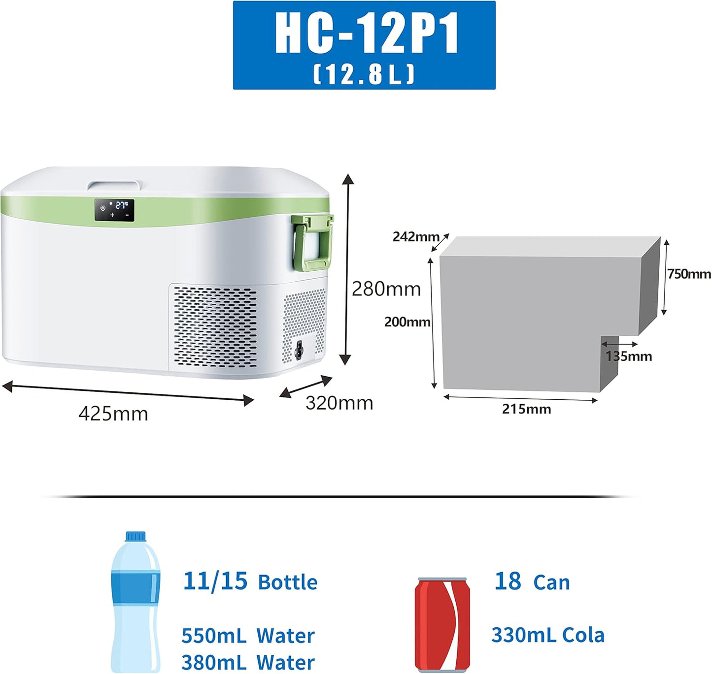 Bingi Mini Réfrigérateur Portable Électrique 12,8 L Pour Maison, Conduite, Camping, Voyage, Bateau 12 V/24 V