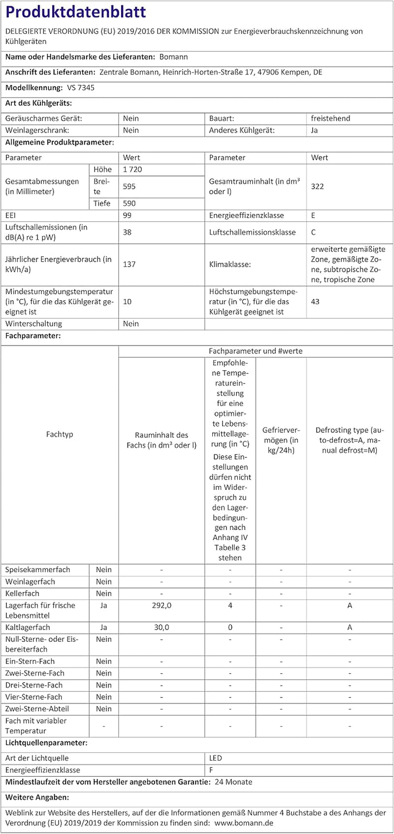 Réfrigérateur Colonne 322 L Nofrost VS 7345, Multiairflow, Blanc | Nofrost, Multiairflow, Refroidissement Rapide, Mode Économie D'Énergie, Largeur 60 Cm