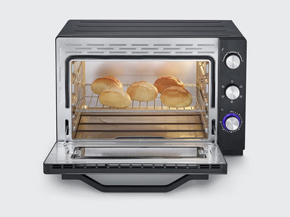 Four Posable XXL À Chaleur Tournante 60 L Avec Pierre À Pizza Et Tournebroche 2 200 W Design Simple Et Élégant, Four Électrique Avec Minuteur 120 Min, Noir/Inox, to 2073