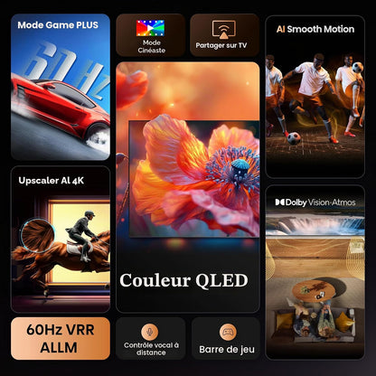 Hisense Smart TV 50 Pouces 50E7Q QLED 4K UHD Téléviseur, Dolby Vision Atmos, Mode Sport IA MEMC, HDR, VIDAA Avec Youtube, Netflix, Disney+, Canal +, Commande Vocale Alexa