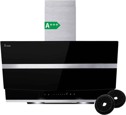Hotte Aspirante Cuisine 80 Cm | Hotte Murale Inclinées | Acier Inoxydable | Verre Noir | Arrête Automatiquement | Opération Tactile | HERMES8005S