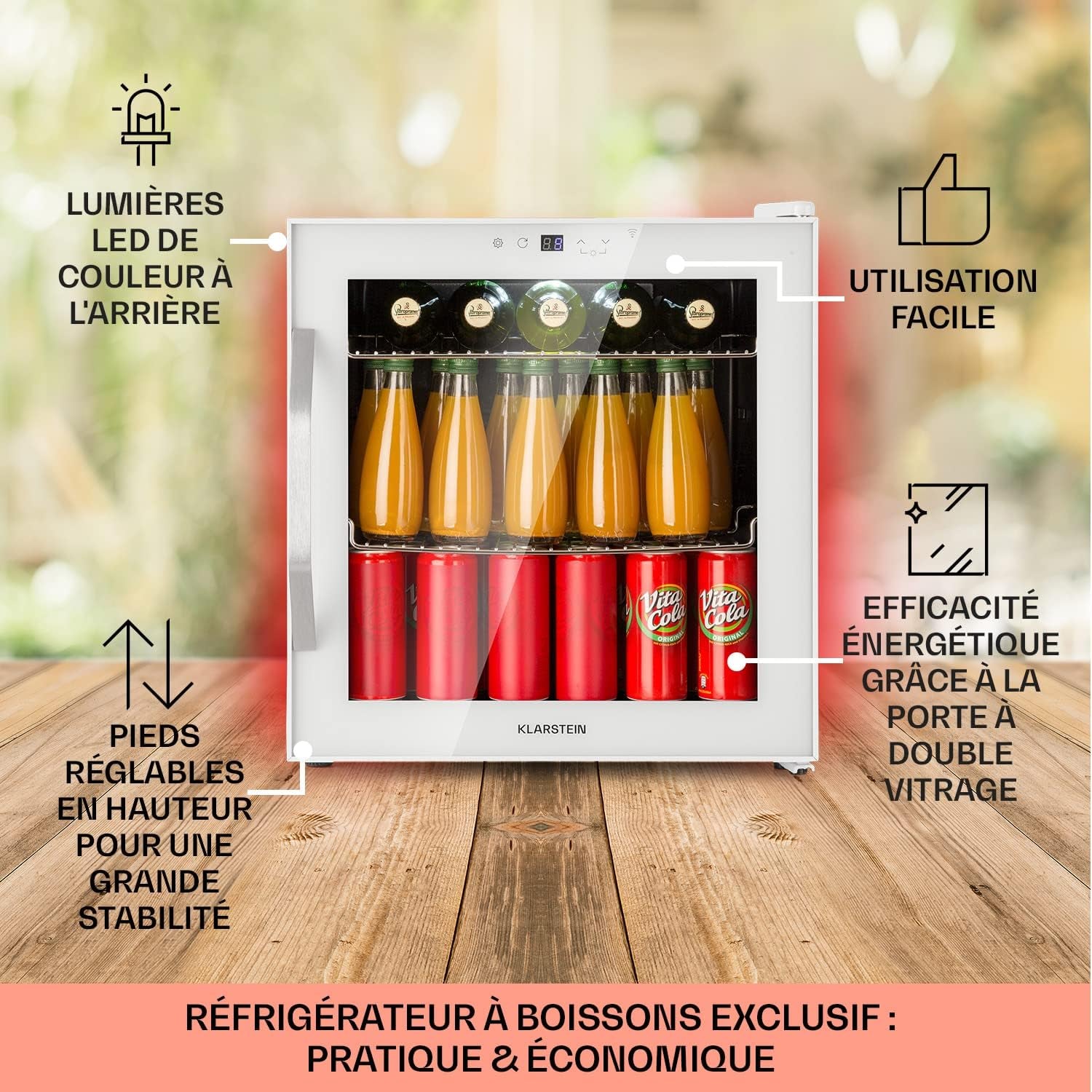 Mini Frigo De Chambre De 47L Pour Boissons Et Bieres, Petit Frigo Silencieux, Mini Bar Intérieur/Ext, Petit Refrigérateur Camping, Stockage De Vins Et Boisssons, Étagères Amovibles, 5-18°C