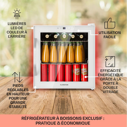 Mini Frigo De Chambre De 47L Pour Boissons Et Bieres, Petit Frigo Silencieux, Mini Bar Intérieur/Ext, Petit Refrigérateur Camping, Stockage De Vins Et Boisssons, Étagères Amovibles, 5-18°C