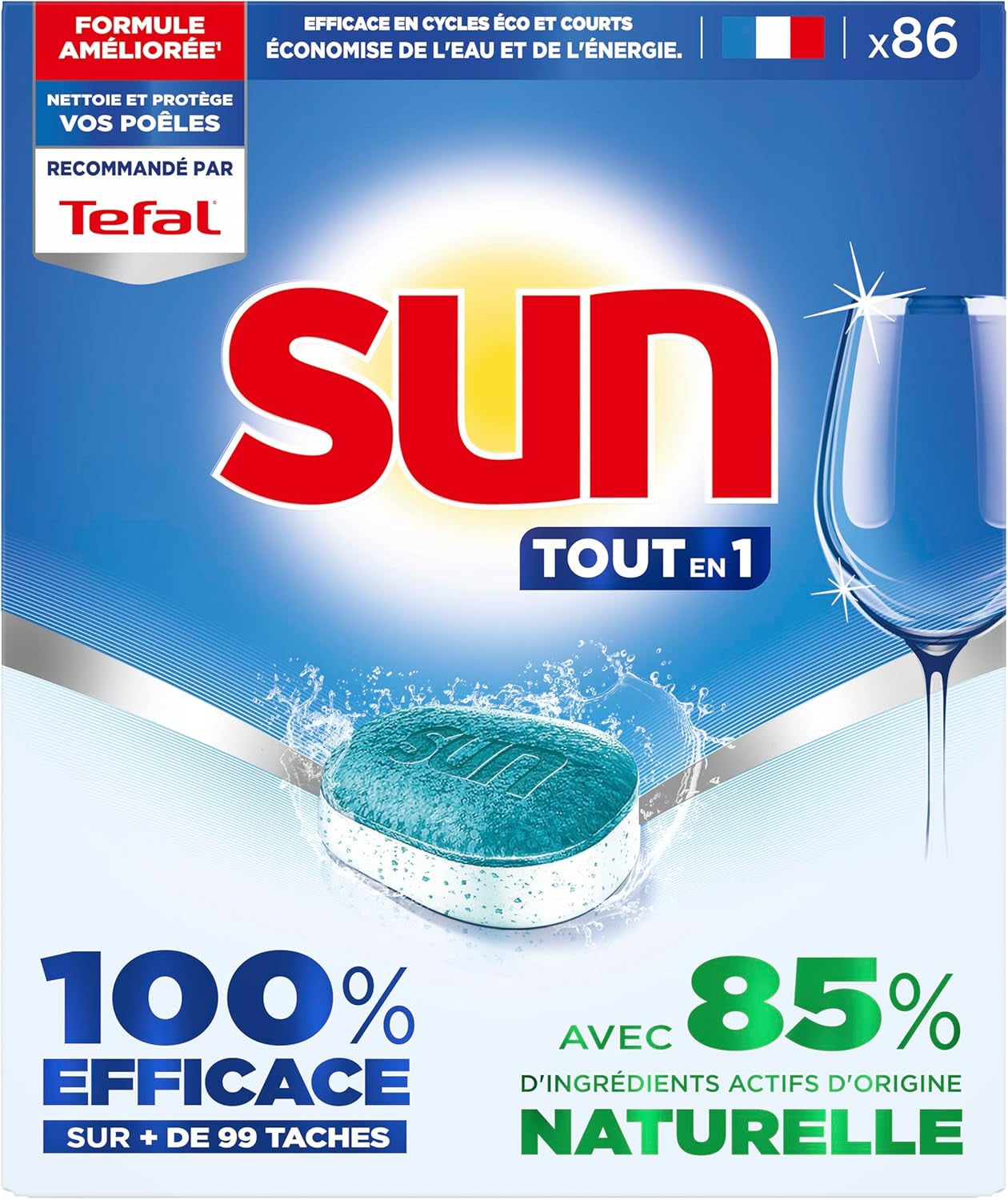 - Pastilles Lave-Vaisselle Tout En 1 Regular - 86 Tablettes - Avec 85% D'Ingrédients D'Origine Naturelle - 100% Efficace Sur + De 99 Taches
