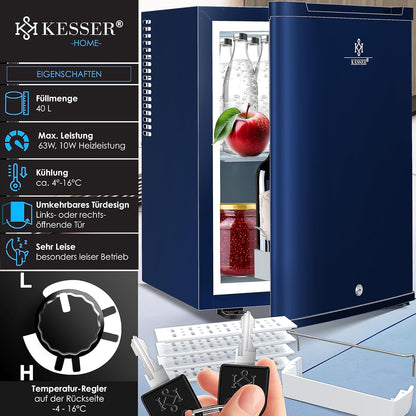 KESSER® Mini Réfrigérateur Avec Serrure, Mini Bar De 40 L, Silencieux, 22 DB, Verrouillable, Chambre À Coucher, Butée De Porte Amovible, Env. 4 À 16 °C, Hauteur 57 Cm, Éclairage Intérieur