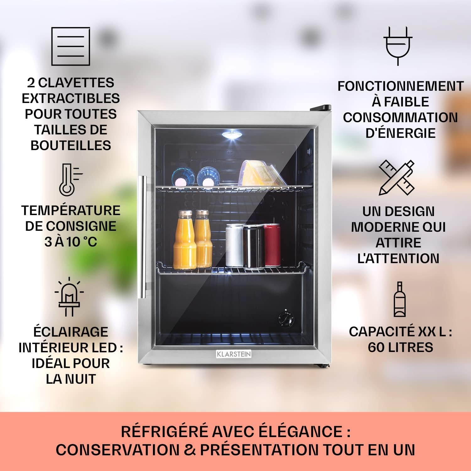 Mini Frigo De Chambre Et Bureau Pour Boisson, Petit Frigo Silencieux, Refrigerateur Mini Bar 60L, Petit Réfrigérateur Camping, Étagères Réglables Pour Le Vin, Cannette, Beer Fridge