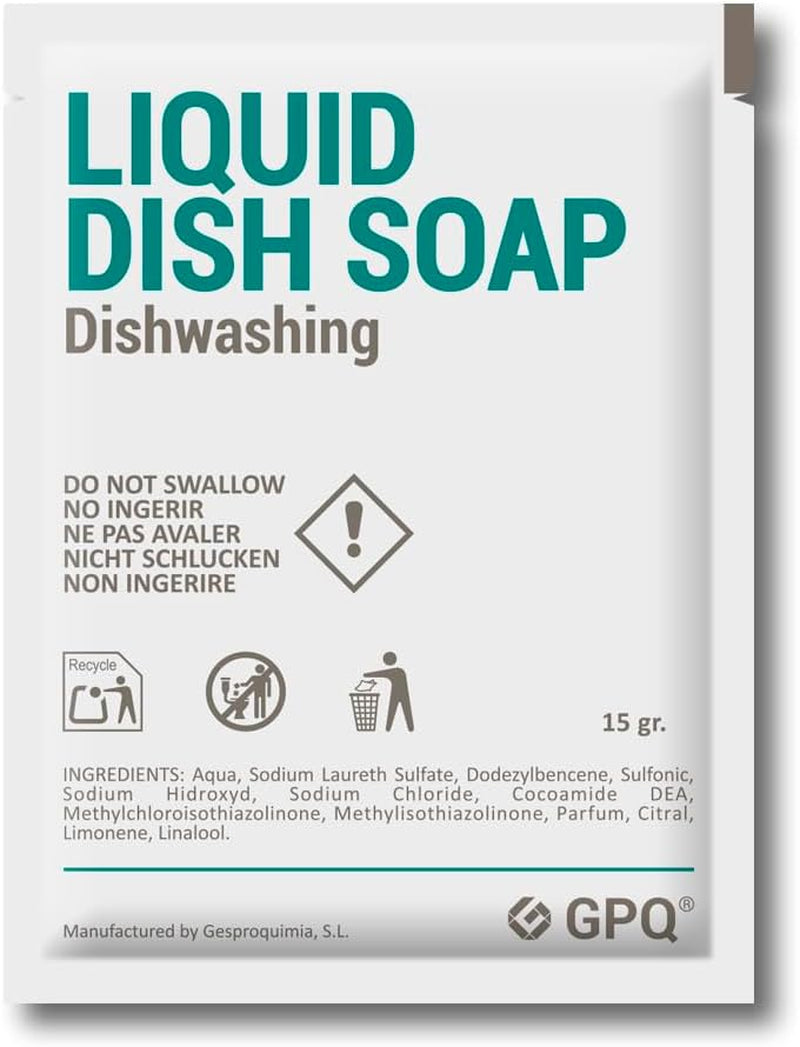 GPQ - Lave-Vaisselle À Dosettes Liquides | 250 Unités X 15 Ml | Détergent Pour Lavage Manuel De Vaisselle | Dégraissant / Dégraissant | Sans Parabènes | Amenities D'Appartement, Airbnb, Camping,