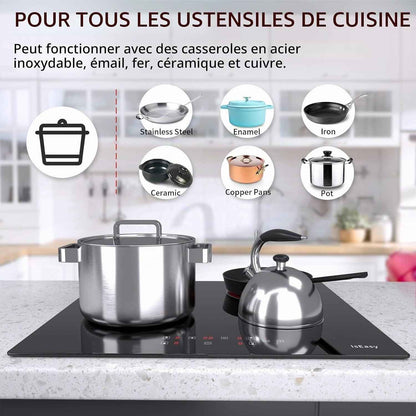 Plaque Vitrocéramique 4 Feux, Table De Cuisson Encastrable - (6000W, 4 Foyers, 60Cm, Autarkic, Tactile, Minuteur, Verre-Céramique