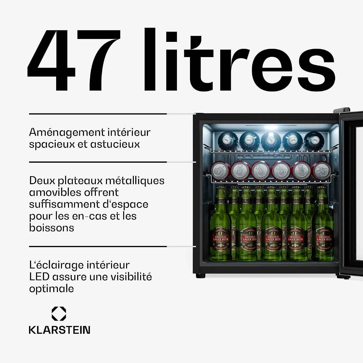 Réfrigérateur À Boissons Luxechill 60 L – Réfrigérateur À Boissons Avec Porte Vitrée, Commande Tactile 0-10 °C, 3 Clayettes, Éclairage LED, IPX4 Pour Cuisines D'Extérieur