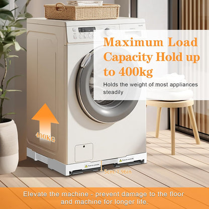 Universel Socle Lave Linge Avec Roulettes Pivotantes À 360° Pour Une Manœuvre Sans Effort, Fonction Anti-Vibrations, Freins Réglables, Taille Ajustable, Pour Lave-Linge Empilés De 42 À 69 Cm | Chariot De Transport De Scooter Avec Rouleau De Taille Réglabl