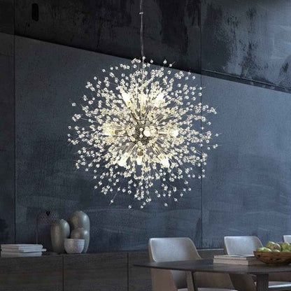 MONTERREY Lustre Pissenlit À 9 Lumières LED Feu D'Artifice Cristal Moderne Éclairage Suspendu Plafond De Luminaires Suspendus (2 Bâtons + Ampoules G9 En Cadeaux), Argent