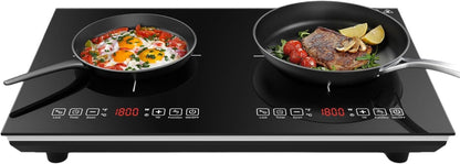 Plaque Induction 2 Feux, Plaque De Cuisson Electrique 220V 3600W, Plaque Vitrocéramique 2 Feux, Capteur LED Tactile, Tables De Cuisson, Verrouillage Enfant, Minuterie, Plaque À Induction Portable