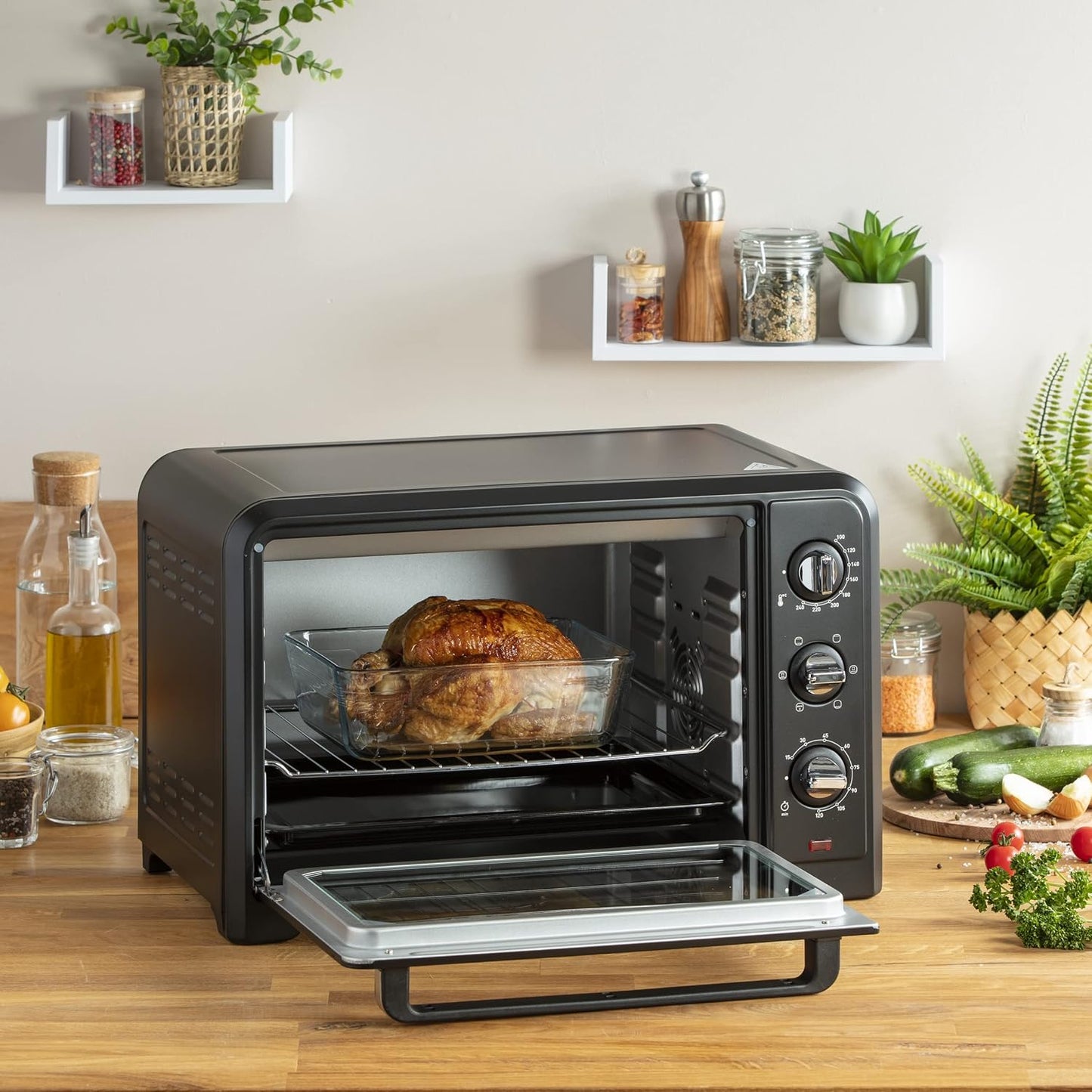 Optimo 33L Four Electrique Chaleur Tournante Noir 6 Modes De Cuisson Pain Pizza Tartes Gateaux Patisseries Grille Et Leche Frites Inclus OX464810