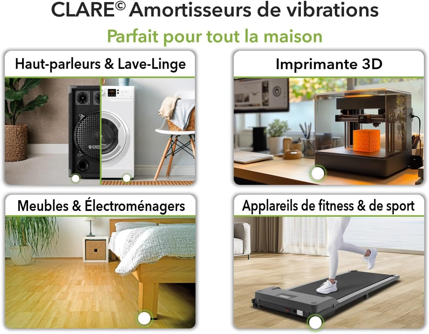 Tapis anti Vibration Machine À Laver Et Pieds Antivibrants | Stabilisateur Machine À Laver | Réduit Bruit Et Vibrations | Patins Antidérapants Haute Qualité | Lot De 4 Pièces